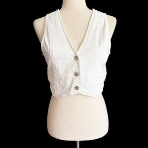 Love‎ Tree Denim White Cropped Vest Button Front Festival Indie S NWT New